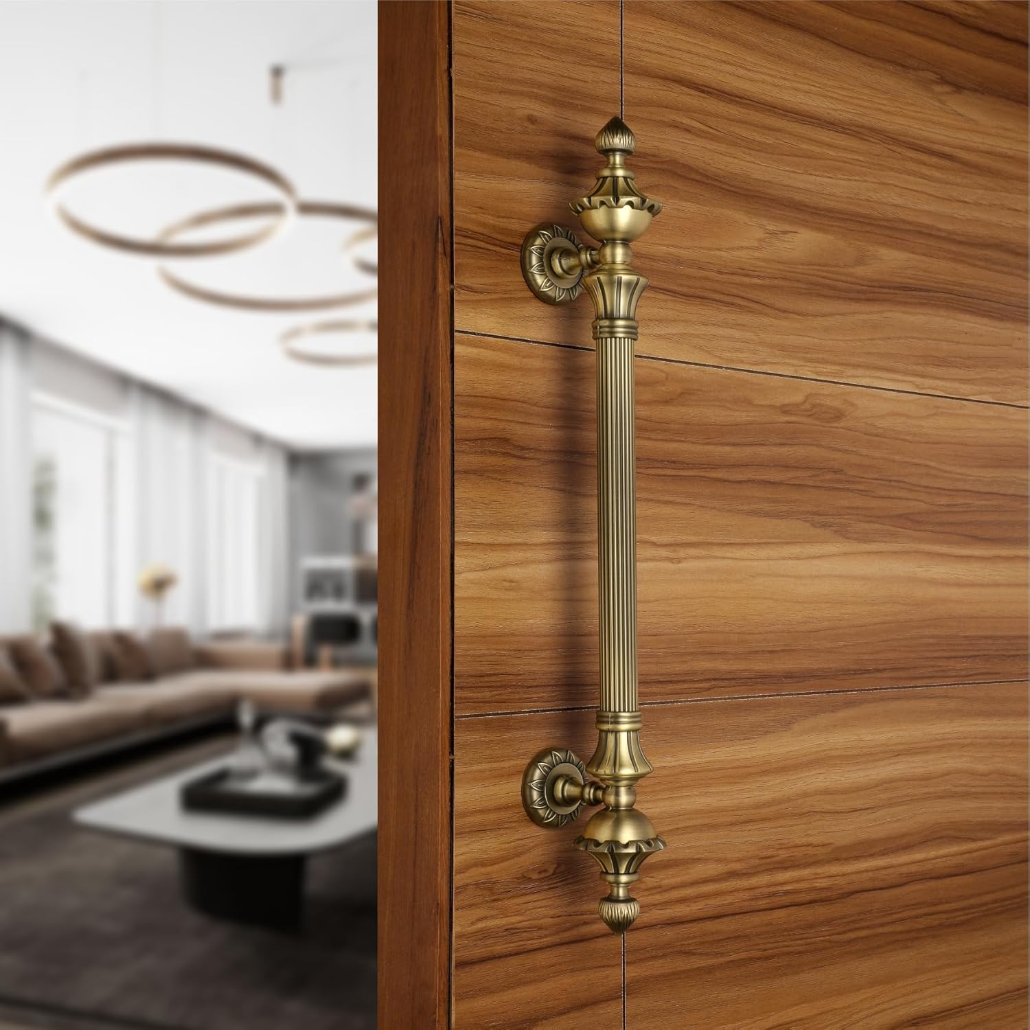 LAPO 18 inch Lotus Door Handles for Main Door | Main Door Handle | Door Handle |Zinc Alloy, Pack of 1|(Hole to Hole Size-12 Inch) 3 Years Warranty - Antique Finish